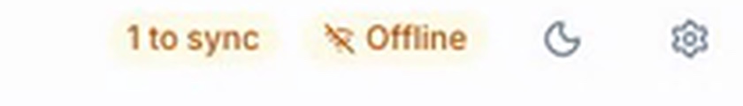 Close-up of the till's status bar reading 1 to sync, Offline.